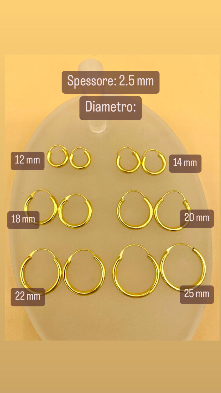 Cerchi in Argento Placcato Oro 2.5 mm