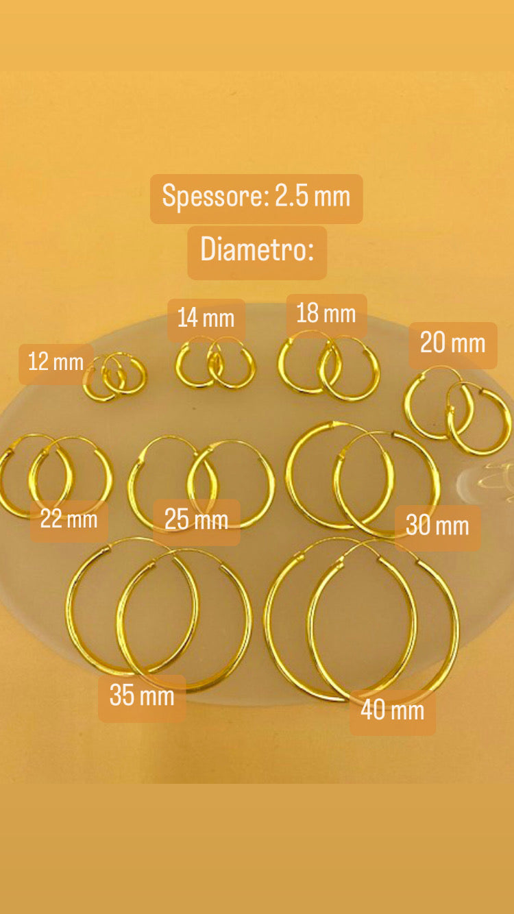 Cerchi in Argento Placcato Oro 2.5 mm