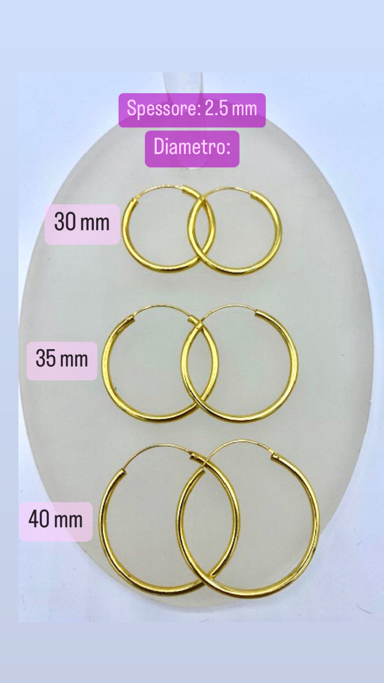 Cerchi in Argento Placcato Oro 2.5 mm